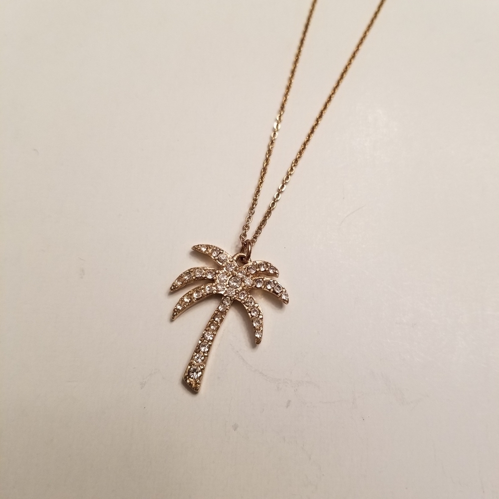 Palm Tree Necklace Gold Tone CZ